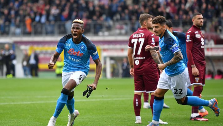 TURIN, ITALY - MARCH 19: Victor Osimhen of SSC Napoli celebrates after scoring the team's first goal during the Serie A match between Torino FC and SSC Napoli at Stadio Olimpico di Torino on March 19, 2023 in Turin, Italy. (Photo by Valerio Pennicino/Getty Images) Torino, occhio al prolifico attacco del Napoli e al ritorno di Osimhen - immagine 1