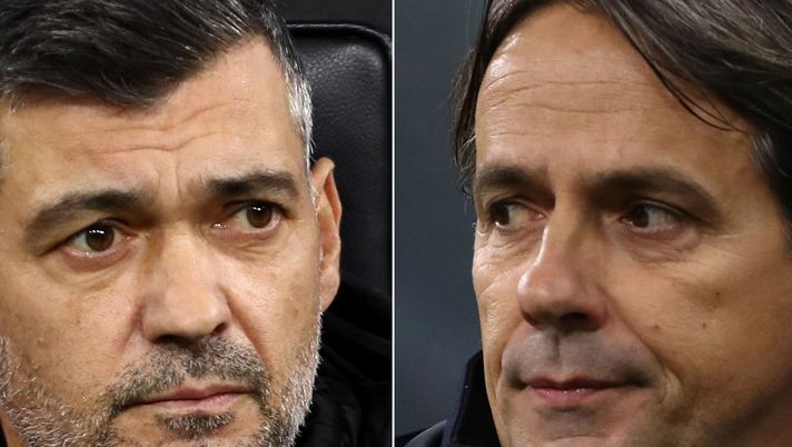 FILE PHOTO (EDITORS NOTE: COMPOSITE OF IMAGES - Image numbers 2195346070,2190839174) In this composite image a comparison has been made between Sergio Conceicao, Head Coach of AC Milan  (L) and FC Internazionale coach Simone Inzaghi.  The Milan derby or Derby della Madonnina, also known as the Derby di Milano takes place on February 2,2025 at the Stadio Giuseppe Meazza in Milan, Italy. ***LEFT IMAGE*** MILAN, ITALY - JANUARY 22: Sergio Conceicao, Head Coach of AC Milan, looks on prior to the UEFA Champions League 2024/25 League Phase MD7 match between AC Milan and Girona FC at Stadio San Siro on January 22, 2025 in Milan, Italy. (Photo by Marco Luzzani/Getty Images) ***RIGHT IMAGE*** MILAN, ITALY - DECEMBER 19: FC Internazionale coach Simone Inzaghi looks on before the Coppa Italia, Round of 16 match between FC Internazionale and Udinese Calcio at Stadio Giuseppe Meazza on December 19, 2024 in Milan, Italy. (Photo by Marco Luzzani/Getty Images)  Milan Inter