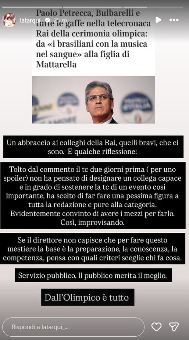 Milano-Cortina, quante gaffe durante la cerimonia inaugurale. Alessia Tarquinio: “Se non si capisce…”- immagine 3