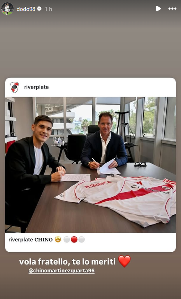 Quarta in Argentina firma con il River, Dodo lo saluta sui social: “Vola fratello”- immagine 2