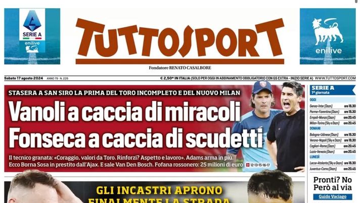 prima pagina tuttosport oggi
