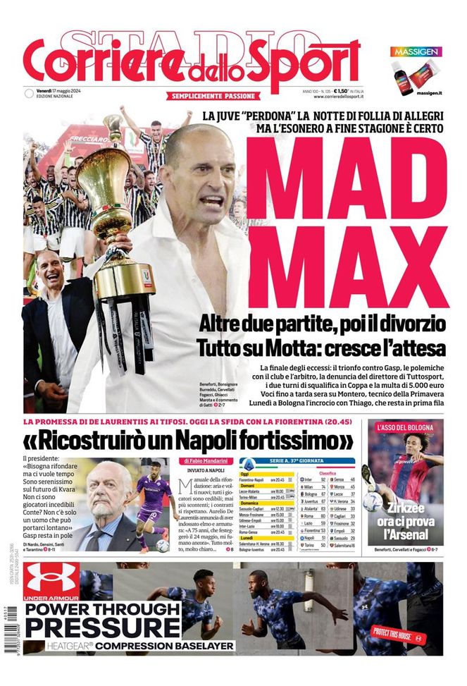 EDICOLA CDS – Mad Max: la Juve perdona Allegri ma l’esonero a fine anno è certo - immagine 1