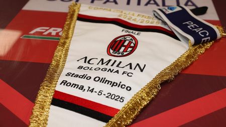 ROME, ITALY - MAY 14: A general view inside the AC Milan dressing room before the Coppa Italia Final match between AC Milan and Bologna at Stadio Olimpico on May 14, 2025 in Rome, Italy. (Photo by Claudio Villa/AC Milan via Getty Images)