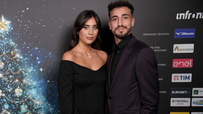 ROME, ITALY - DECEMBER 17: Gaetano Castrovilli with his wife poses during the SS Lazio Xmas party at the Spazio Novecento 2 on December 17, 2024 in Rome, Italy. (Photo by Marco Rosi - SS Lazio/Getty Images) Castrovilli: Rachele Risaliti
