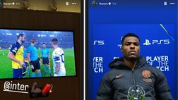 L’Inter a Bruxelles, Thuram la guarda dal salotto e prende in giro Dumfries