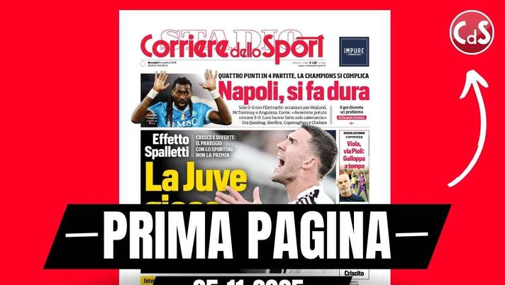 Il Corriere dello Sport, la prima pagina di oggi, mercoledì 5 novembre 2025 Prima pagina Corriere dello Sport: 'Effetto Spalletti, la Juve gioca. Schemi e qualità, ma è 1-1'