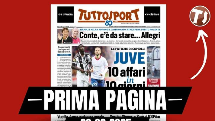 Prima pagina Tuttosport: Napoli e Milan aprono il campionato