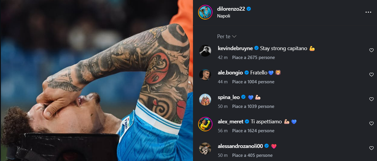 De Bruyne cuore d’oro, il messaggio di incoraggiamento per capitan Di Lorenzo FOTO- immagine 2