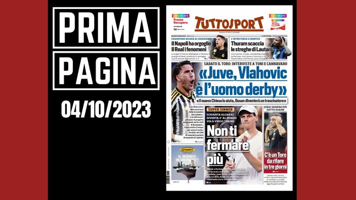 Prima pagina Tuttosport: 'Juve, Vlahovic è l'uomo derby'