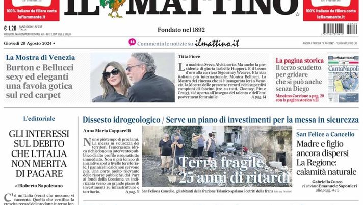 prima pagina il mattino oggi