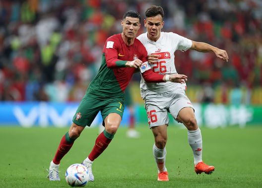LUSAIL CITY, QATAR - DECEMBER 06: Cristiano Ronaldo of Portugal battles for possession with Ardon Jashari of Switzerland during the FIFA World Cup Qatar 2022 Round of 16 match between Portugal and Switzerland at Lusail Stadium on December 06, 2022 in Lusail City, Qatar. (Photo by Michael Steele/Getty Images) Dal Belgio, Jashari: “Io al Brugge non gioco più”- immagine 3