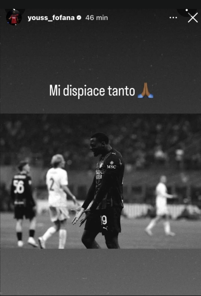 La storia Instagram di Fofana Milan-Genoa, le scuse di Fofana sui social: “Mi dispiace tanto”- immagine 3