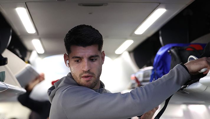 ZAGREB, CROATIA - JANUARY 28: Alvaro Morata of AC Milan leaving for Zagreb on January 28, 2025 in Zagreb, Croatia. (Photo by Claudio Villa/AC Milan via Getty Images)  Fagioli Morata