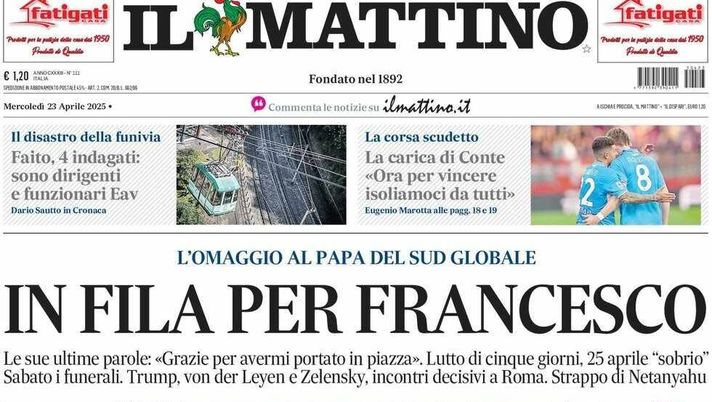 prima pagina il mattino oggi