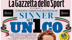 PRIMA PAGINA GAZZETTA DELLO SPORT OGGI: “Sinner sei unico”