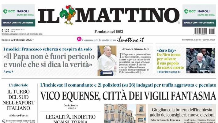 prima pagina il mattino oggi