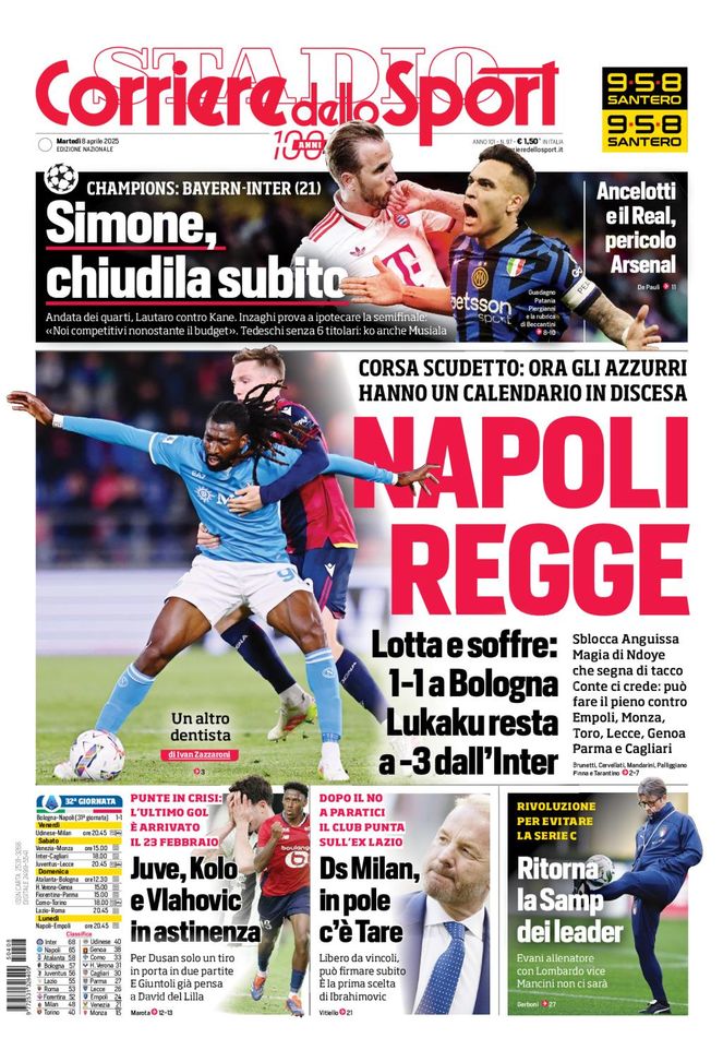 Prima Pagina Corriere dello Sport 08-04-2025 Prima Pagina Corriere dello Sport 08-04-2025