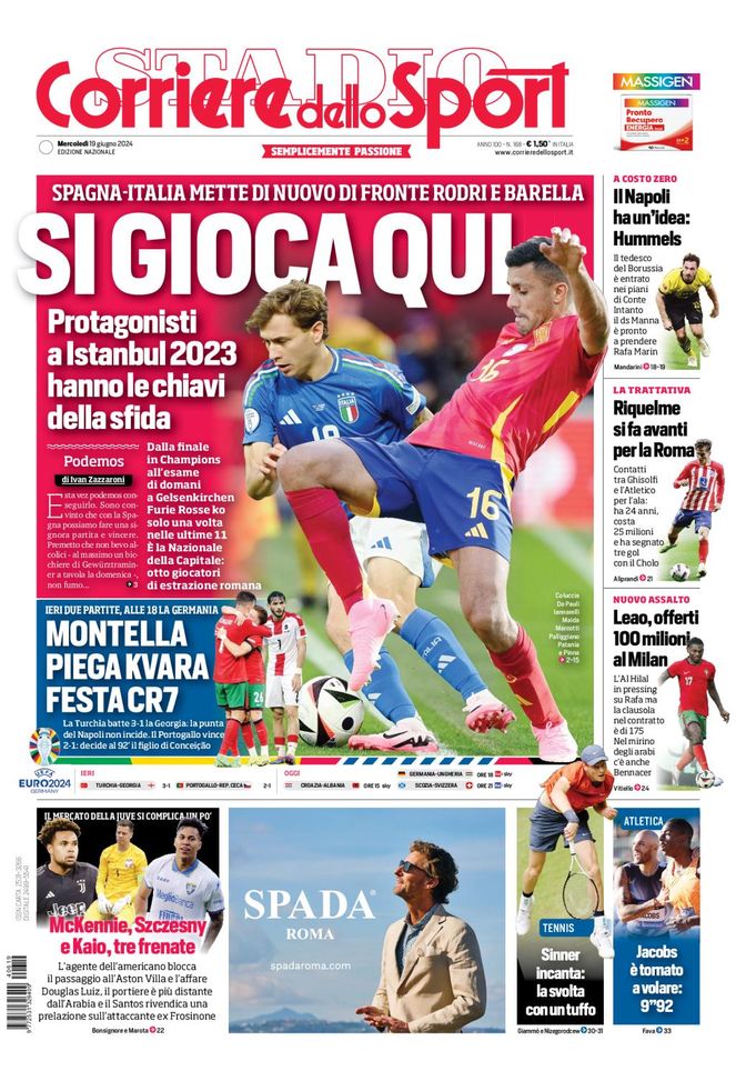 Prima Pagina Corriere dello Sport 19 giugno