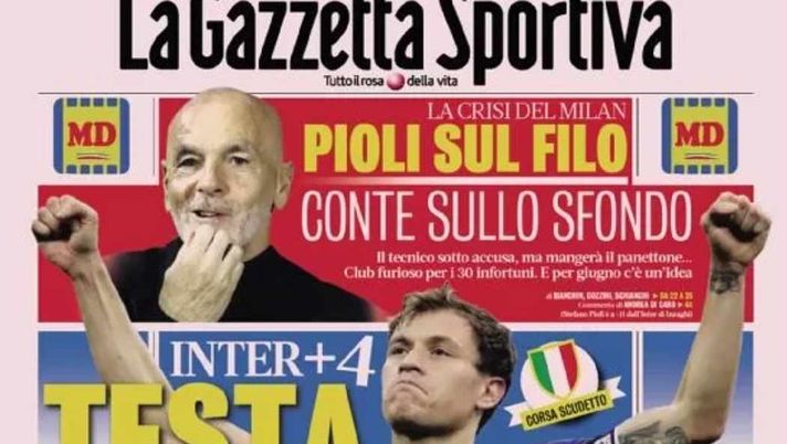 LA PRIMA PAGINA DELLA GAZZETTA DELLO SPORT: “Ride Mou, sorpasso Roma e crollo Napoli” - immagine 1