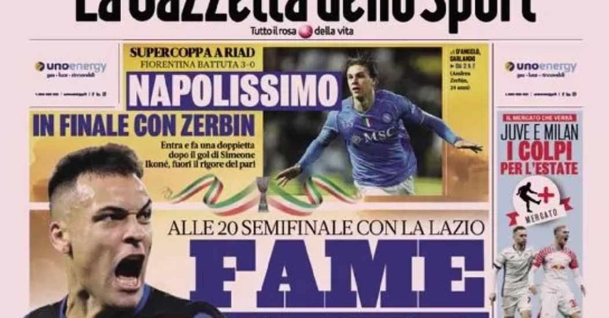 LA PRIMA PAGINA DELLA GAZZETTA DELLO SPORT: “Napolissimo, In Finale Con ...