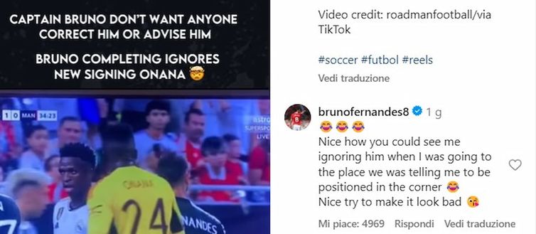 United, Fernandes ignora Onana contro il Real? Polemica social, lui replica- immagine 2