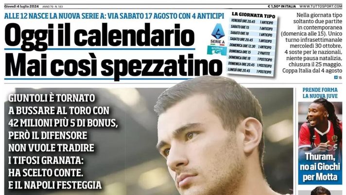 prima pagina tuttosport oggi