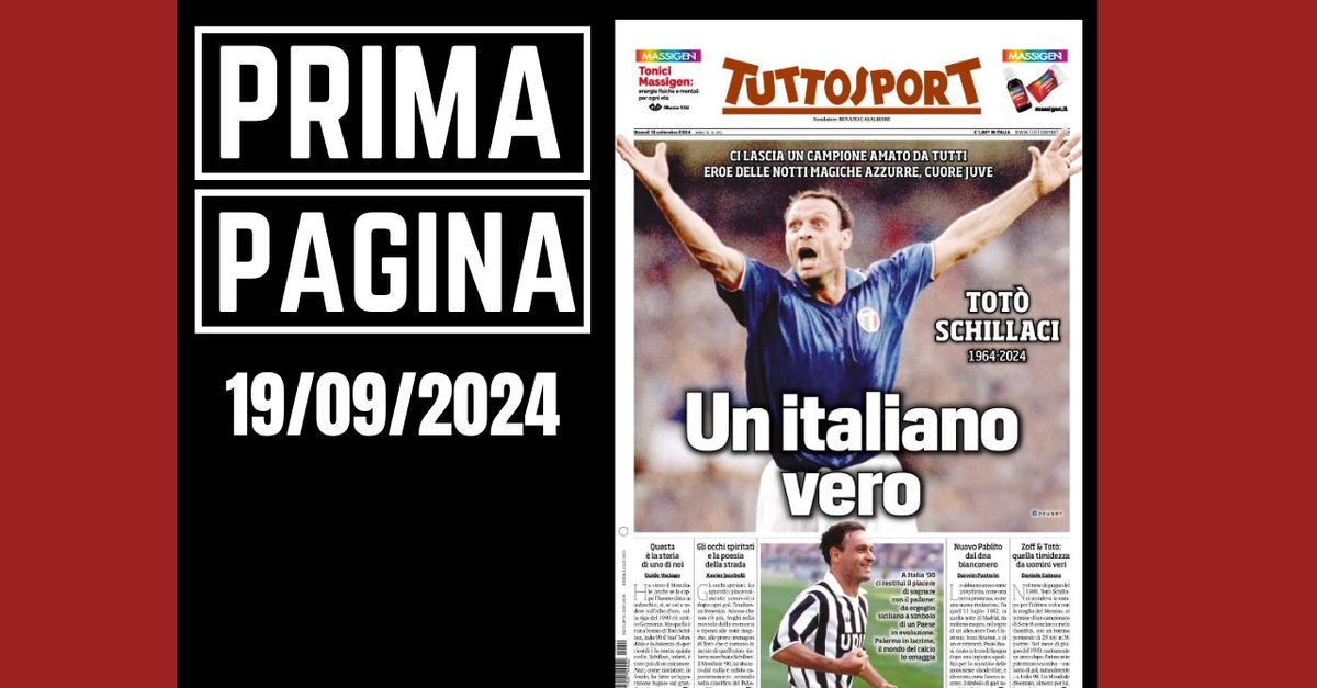 Prima pagina Tuttosport: bellissimo tributo per Totò Schillaci