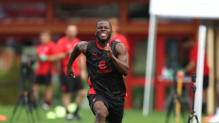 CAIRATE, ITALY - JULY 14: Yunus Musah of AC Milan in action during a AC Milan training session at Milanello sports center on July 14, 2025 in Cairate, Italy. (Photo by Claudio Villa/AC Milan via Getty Images) Musah Thiaw