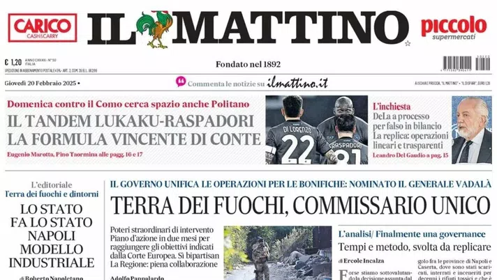 prima pagina il mattino oggi