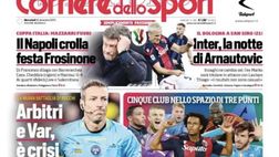 LA PRIMA PAGINA DEL CORRIERE DELLO SPORT: “Il Napoli crolla, festa Frosinone”