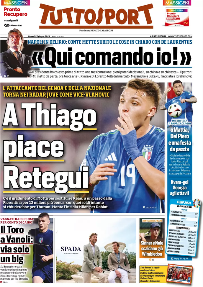 EDICOLA TS / Conte, frecciata a Ibra. Torino, in attacco manovre per Pio Esposito EDICOLA TS / Conte, frecciata a Ibra. Torino, in attacco manovre per Pio Esposito - immagine 1