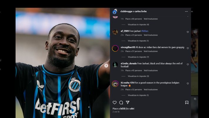 jashari-milan-il-club-brugge-in-difficolta-sui-social-chiusi-i-commenti-su-instagram