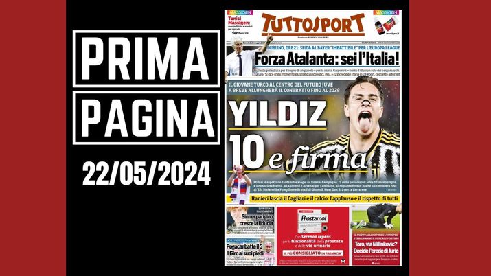Tuttosport, la prima pagina di oggi, mercoledì 22 maggio 2024 Tuttosport