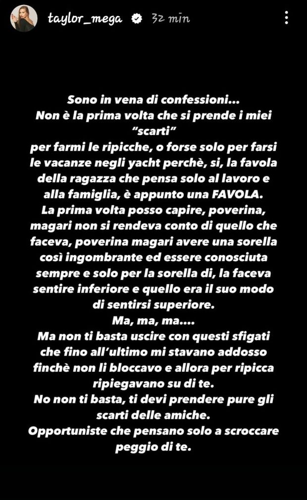 Taylor Mega, attacco durissimo alla sorella: “Ti sei messa col mio ex, sarai sempre seconda scelta”- immagine 4