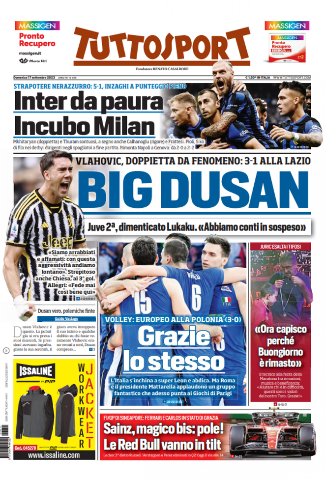 Prima Pagina Tuttosport “big Dusan” Pianeta Milan