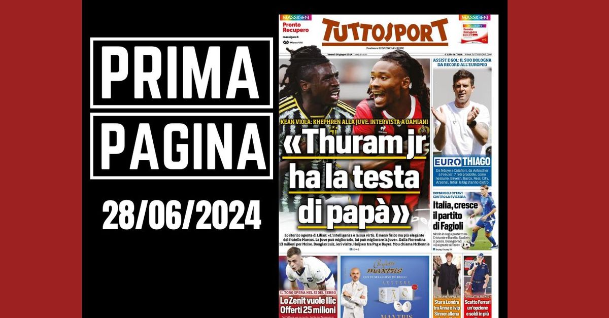 Prima pagina Tuttosport: “Damiani: ‘Thuram junior ha la testa di papà