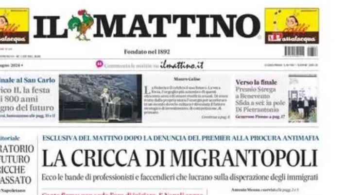 prima pagina il mattino oggi