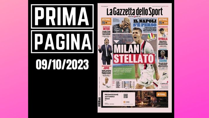 La Gazzetta dello Sport, la prima pagina di oggi, lunedì 9 ottobre 2023 La Gazzetta dello Sport