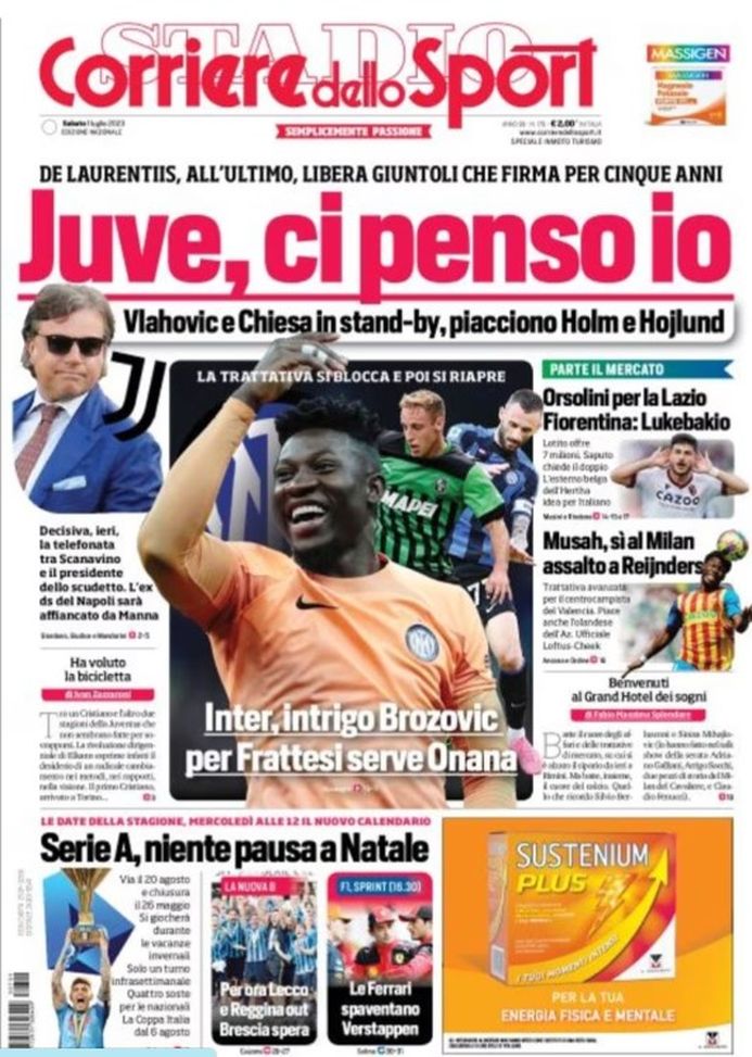 EDICOLA / CdS: Intrigo Brozovic, per Frattesi serve Onana - immagine 1
