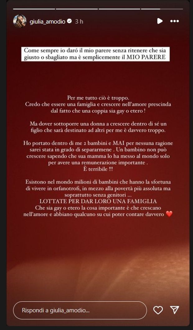 Gestazione per altri reato universale, Giulia Amodio: “Troppo fare un figlio per altri”- immagine 3