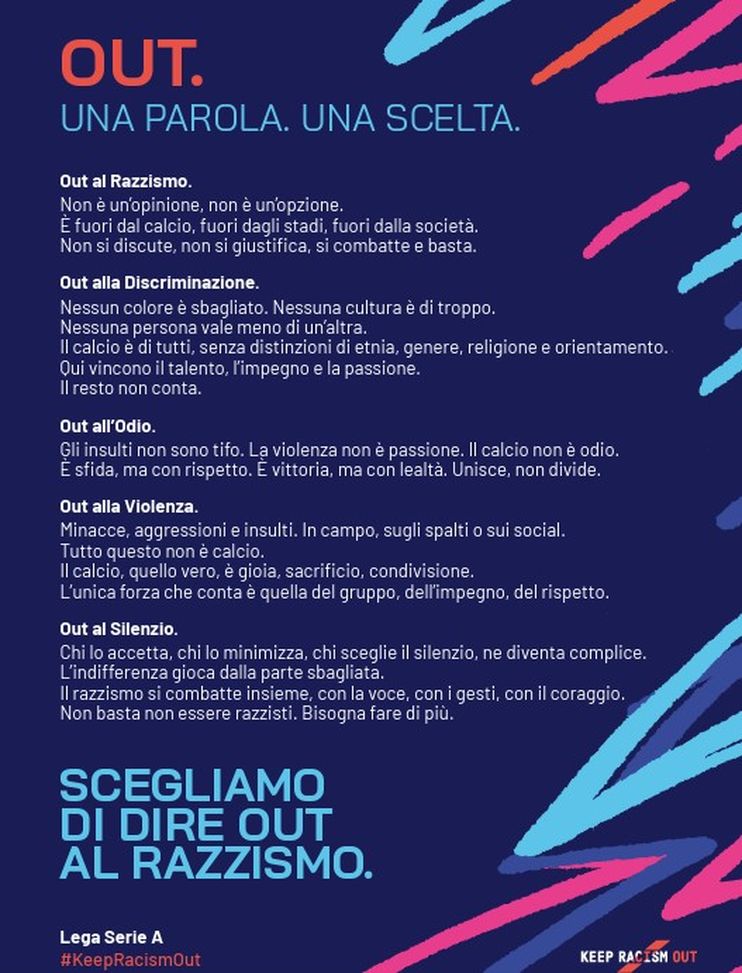 Keep Racism Out: il manifesto di Lega Serie A e UNAR- immagine 3