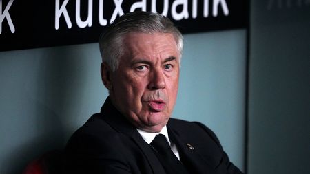 BILBAO, SPAIN - AUGUST 12: Carlo Ancelotti, Head Coach of Real Madrid, looks on during the LaLiga EA Sports match between Athletic Club and Real Madrid CF at Estadio de San Mames on August 12, 2023 in Bilbao, Spain. (Photo by Juan Manuel Serrano Arce/Getty Images)