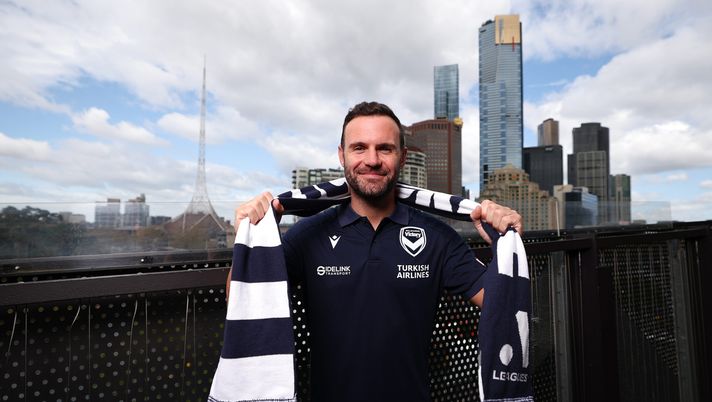 MELBOURNE, AUSTRALIA - SEPTEMBER 16: Juan Mata poses during a Melbourne Victory A-League media opportunity at Transit Rooftop Bar on September 16, 2025 in Melbourne, Australia. (Photo by Morgan Hancock/Getty Images) Mata Melbourne