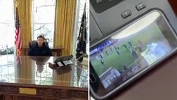 È nell’ufficio di Trump, ma… si mette a seguire l’Eccellenza pugliese! (Video)