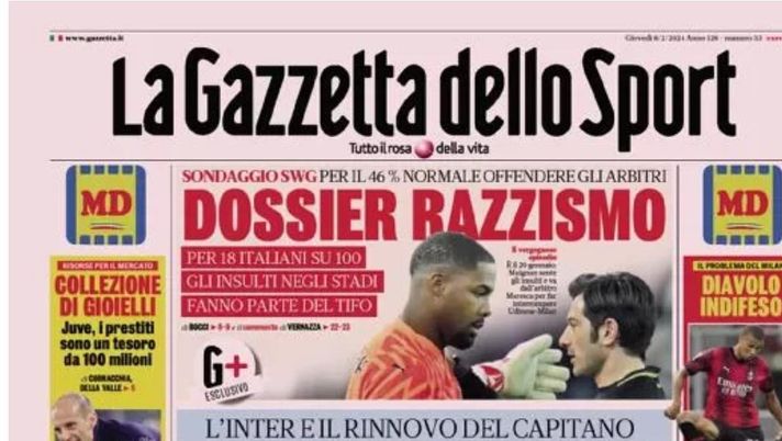 PRIMA PAGINA GAZZETTA DELLO SPORT OGGI