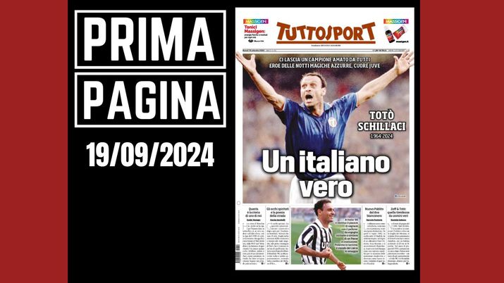 Prima pagina Tuttosport: bellissimo tributo per Totò Schillaci
