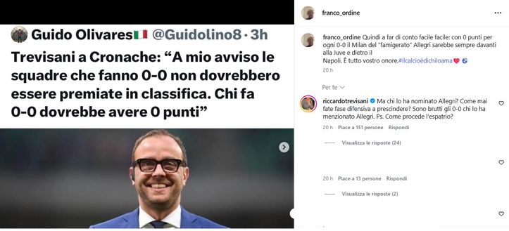 Ordine vs Trevisani: “0 punti a chi fa 0-0? Allegri sarebbe sempre davanti alla Juve”. E c’è la replica- immagine 3