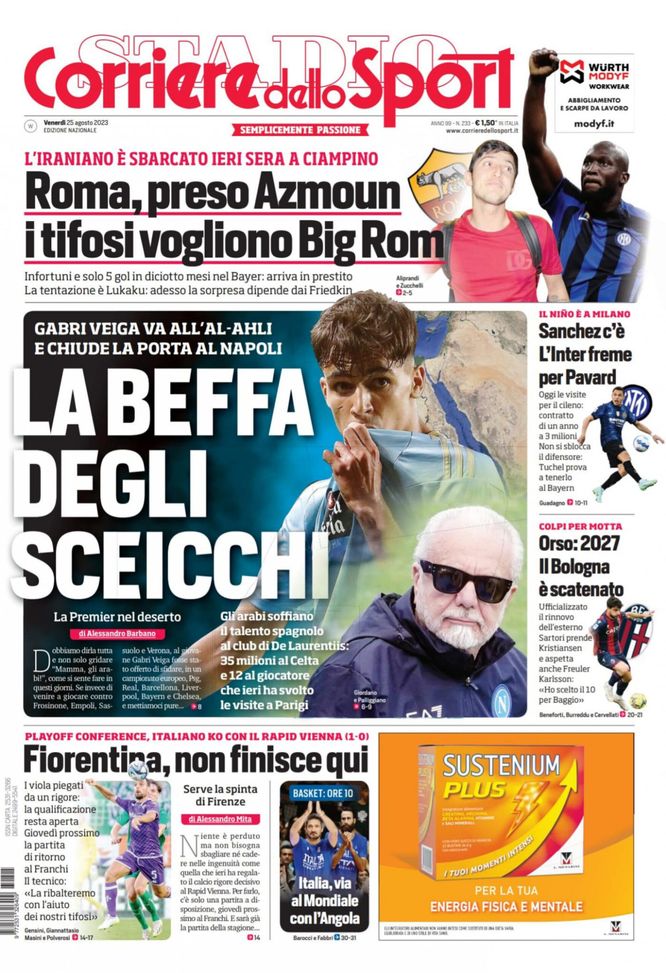Prima pagina Il Corriere dello Sport 25-08-2023