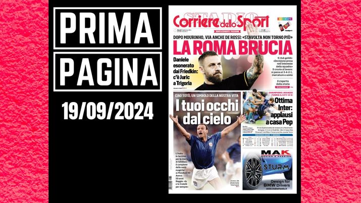 Prima pagina Corriere dello Sport: il ricordo di Schillaci