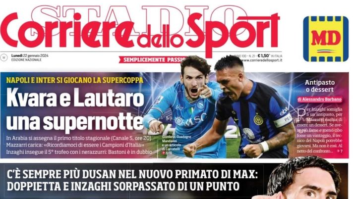 prima pagina corriere dello sport oggi